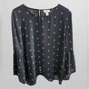 LOFT floral blouse & flounce sleeves